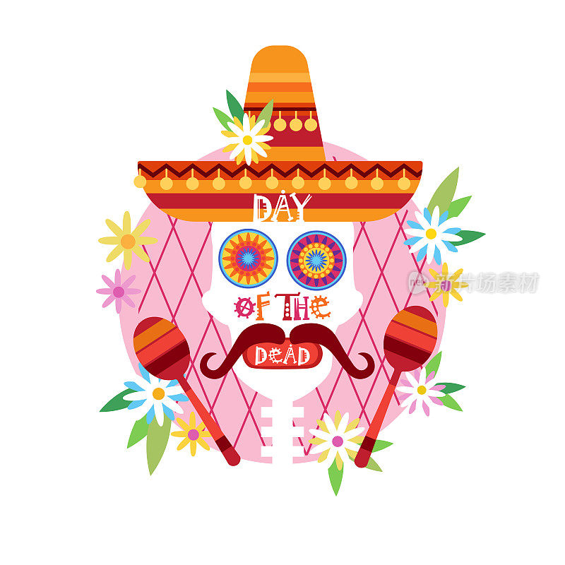 骷髅日的概念传统墨西哥万圣节Dia De Los Muertos节日派对装饰横幅邀请